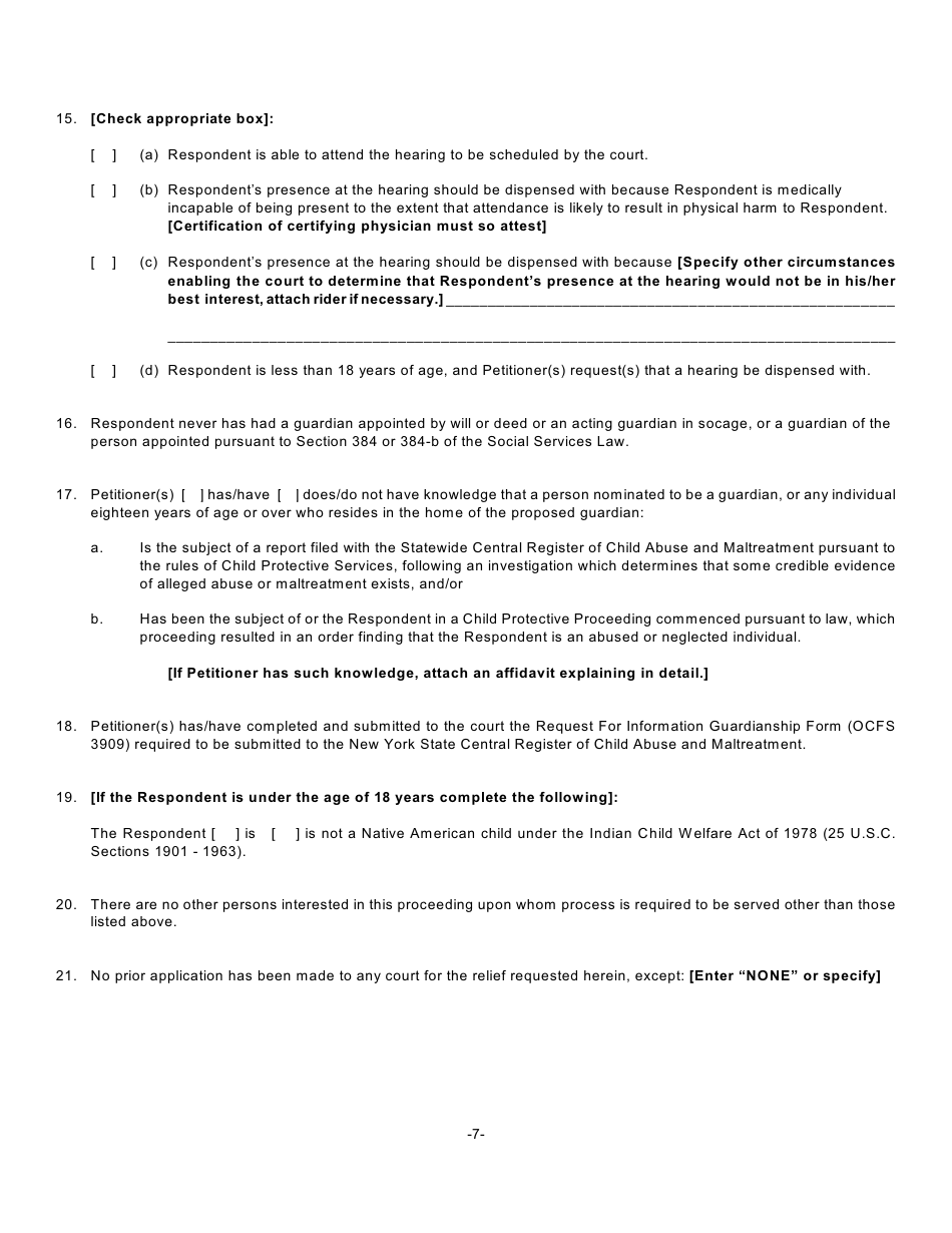 Form GMD-1 Petition for Appointment of Guardian - New York, Page 8