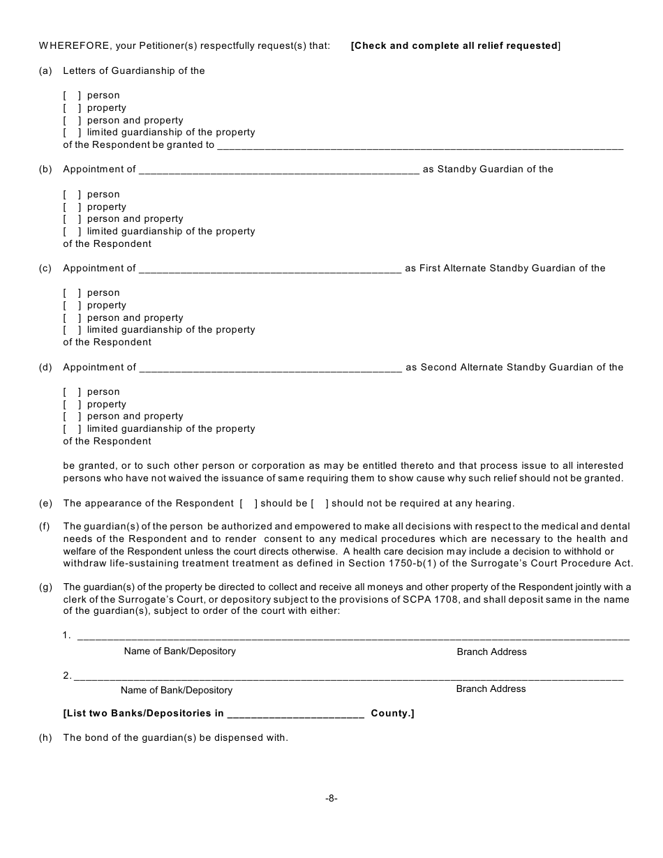 Form GMD-1 Petition for Appointment of Guardian - New York, Page 9