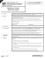Form DFM53-67 Certificate of Merger or Consolidation of Two or More Kansas and Foreign Corporations - Kansas