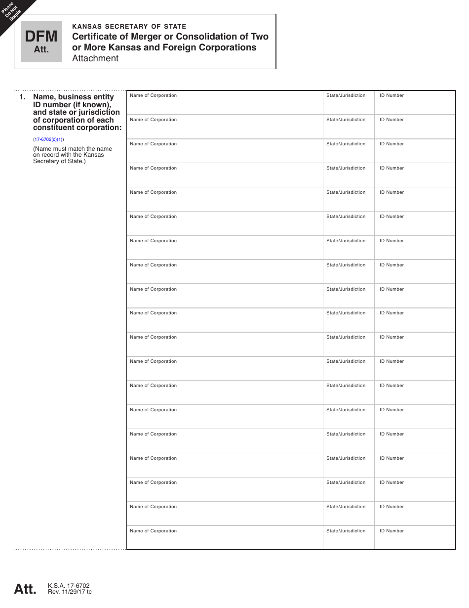 Form DFM53-67 Certificate of Merger or Consolidation of Two or More Kansas and Foreign Corporations - Kansas, Page 4