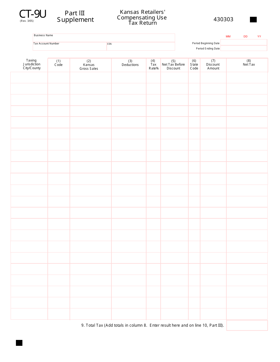 Form CT-9U Kansas Retailers Compensating Use Tax Return - Kansas, Page 4