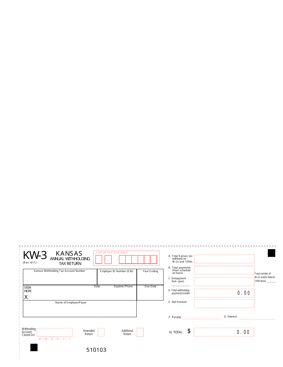 Form KW-3 Kansas Annual Withholding Tax Return - Kansas, Page 1