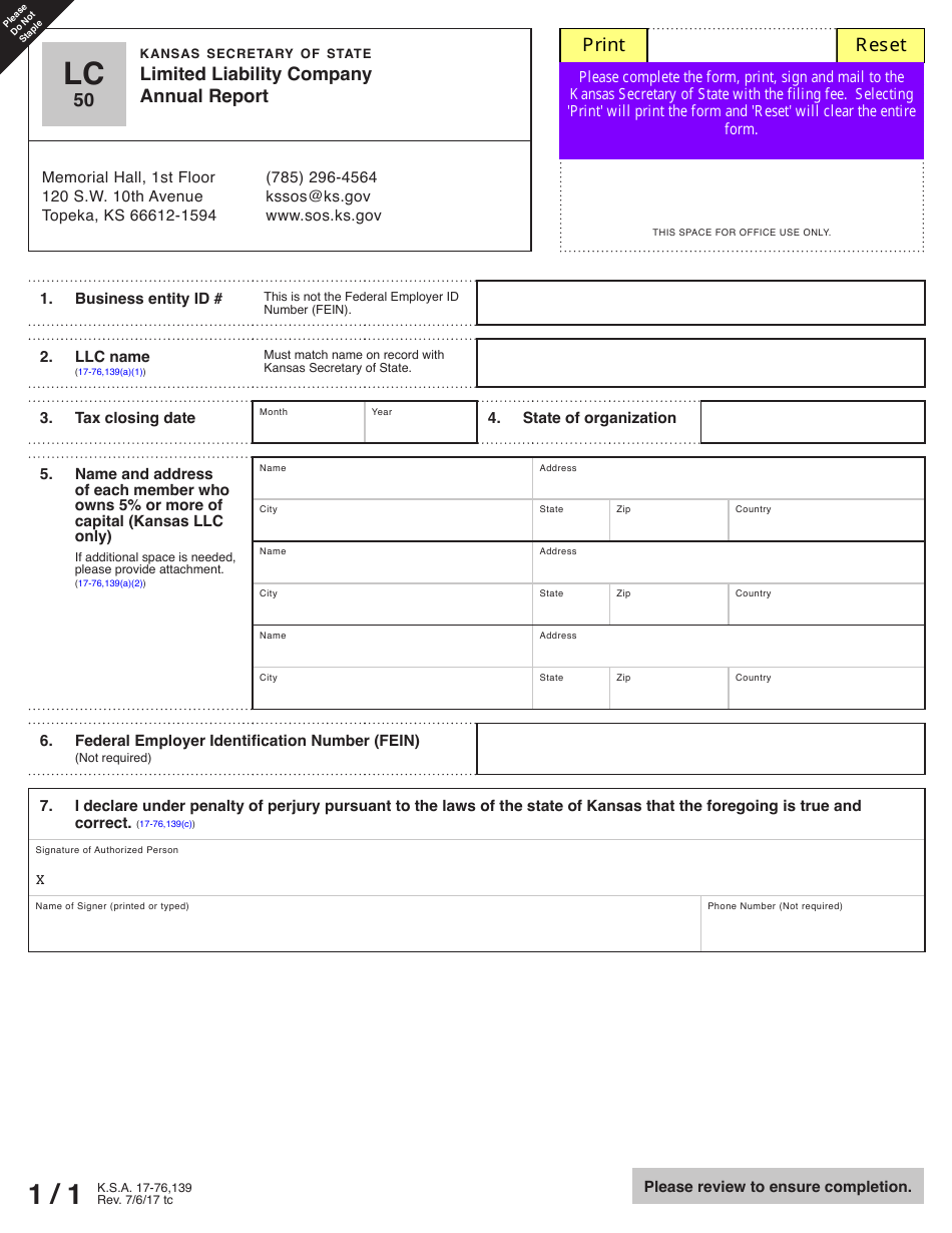 Form LC50 Limited Liability Company Annual Report - Kansas, Page 2