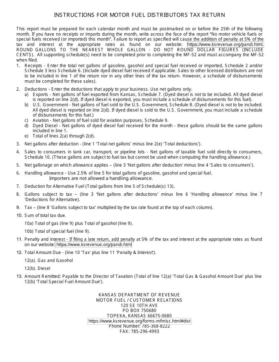 Form MF-52 Distributors Tax Return - Kansas, Page 2