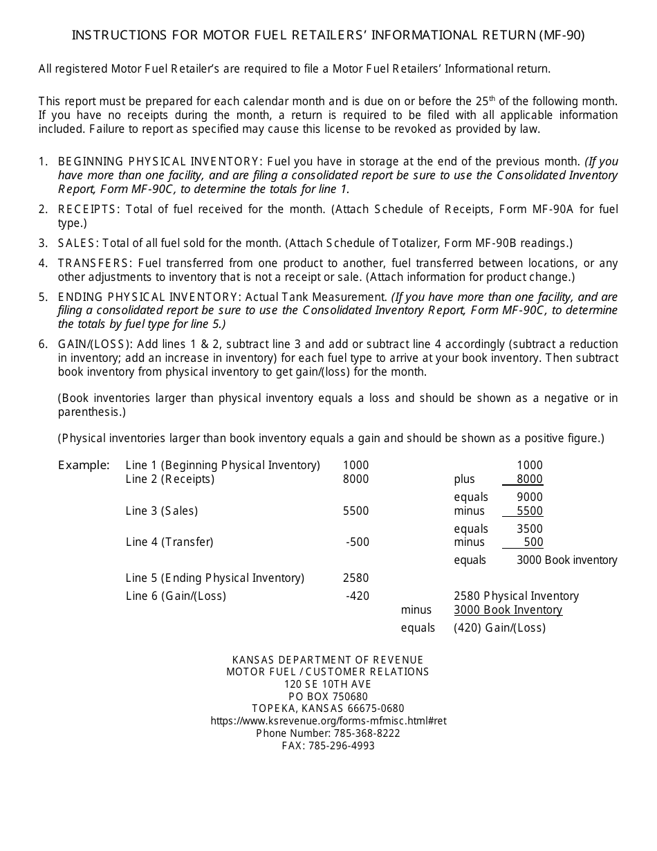 Form MF-90 Motor Fuel Retailers Informational Return - Kansas, Page 2