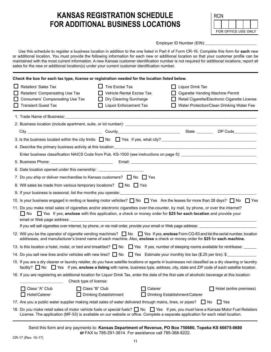 Form KS-1216 Business Tax Application - Kansas, Page 11