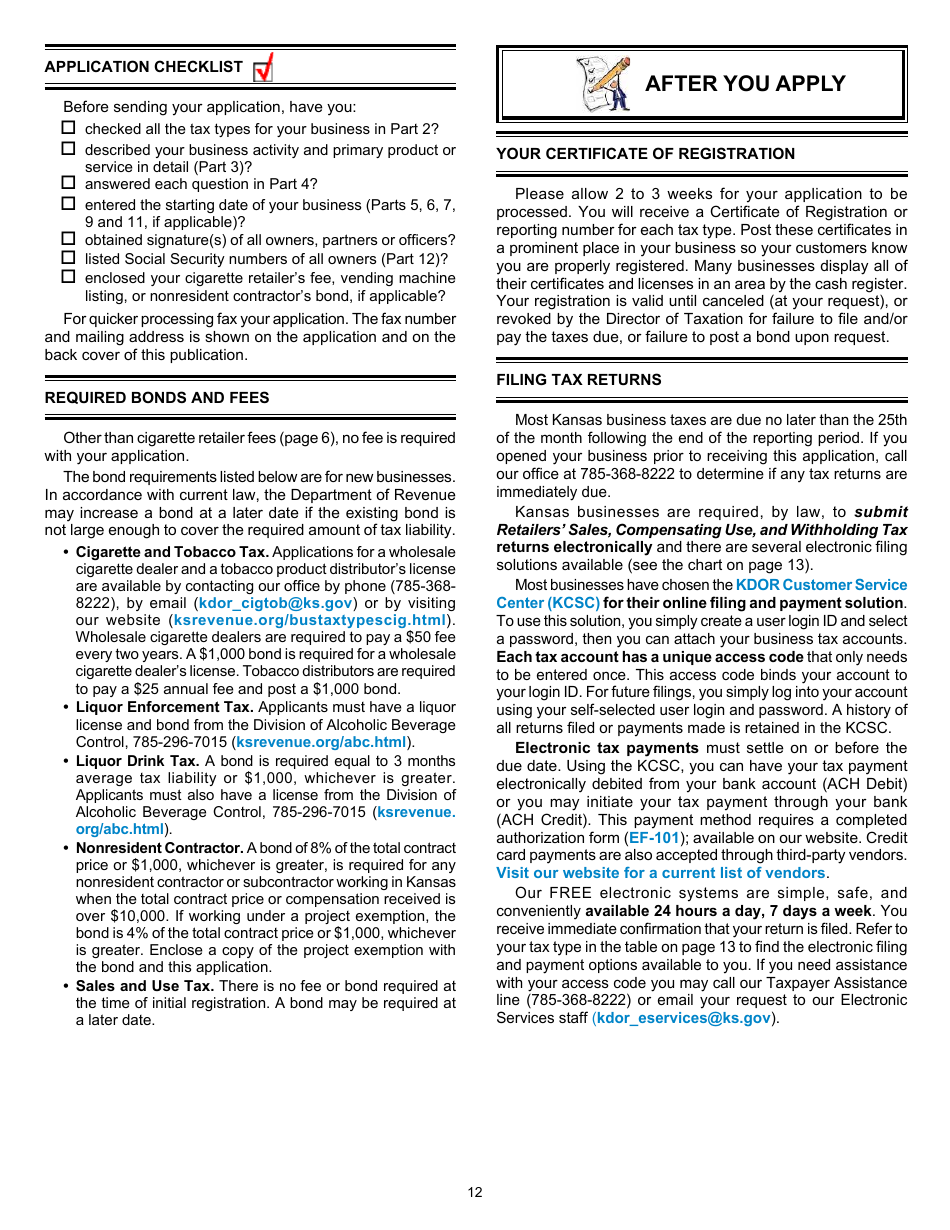 Form KS-1216 Business Tax Application - Kansas, Page 12