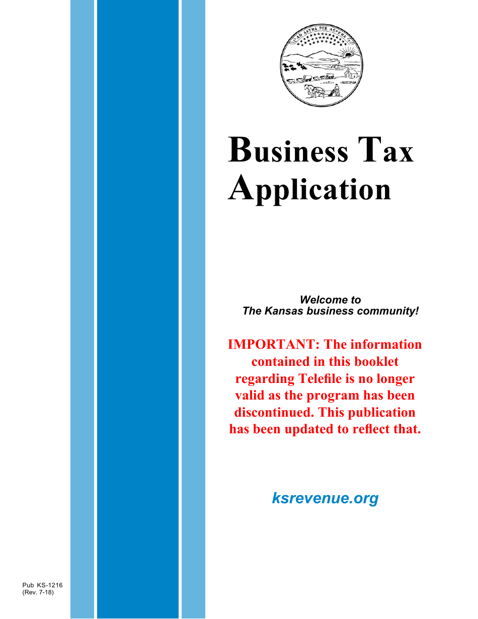 Form KS-1216 Business Tax Application - Kansas, Page 1
