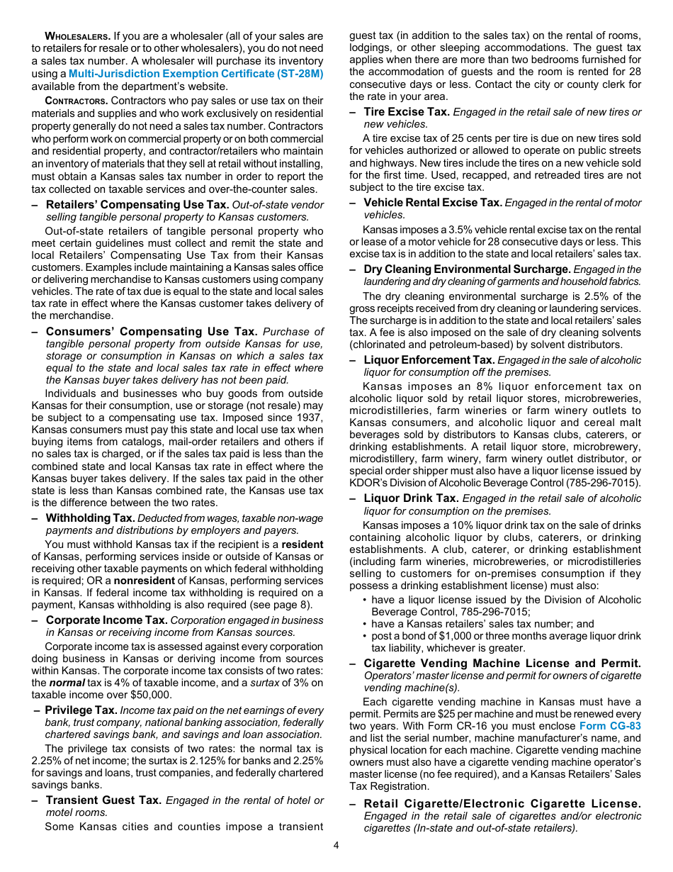 Form KS-1216 Business Tax Application - Kansas, Page 4