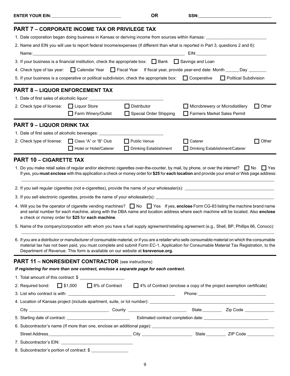 Form KS-1216 Business Tax Application - Kansas, Page 9