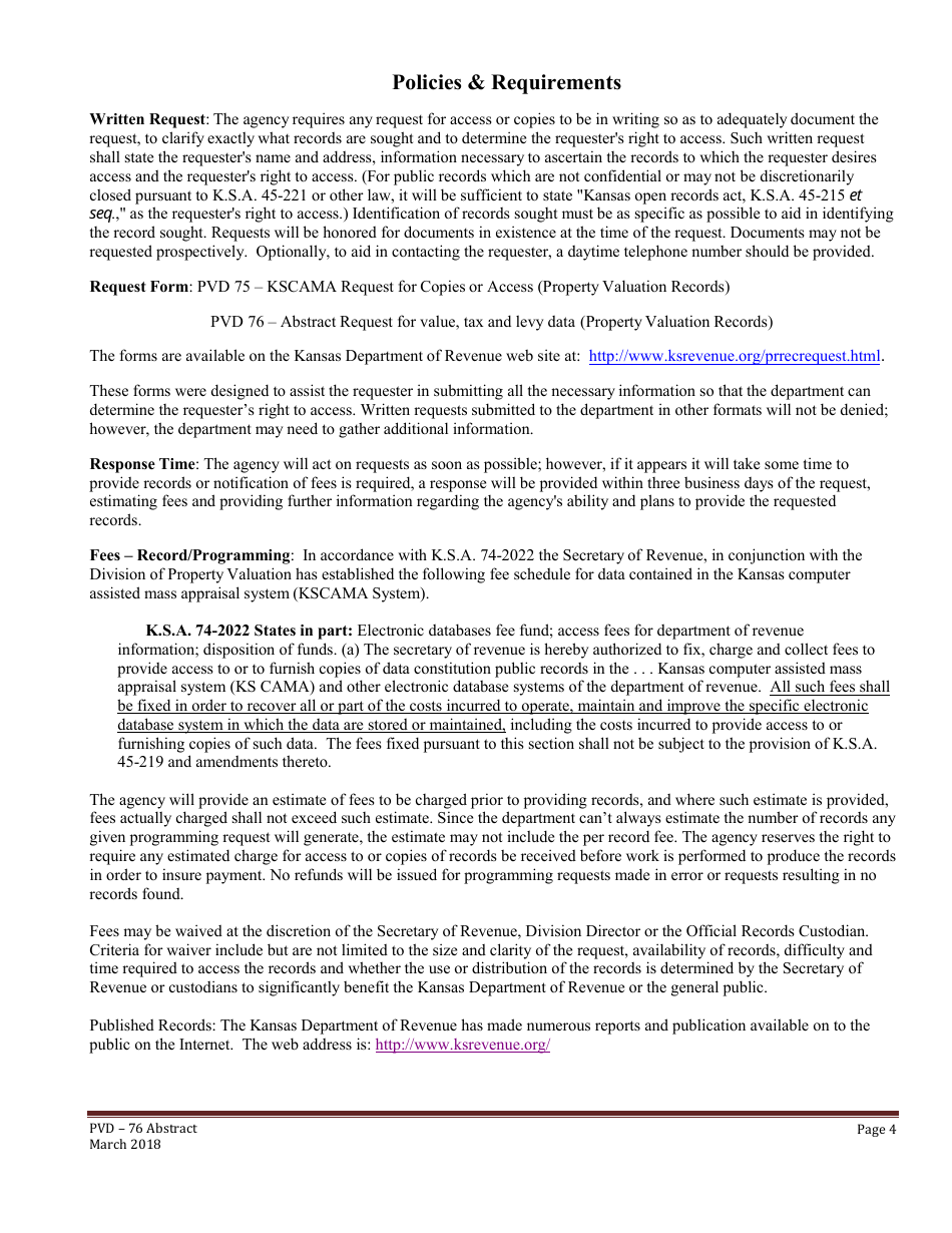 Form PVD-76 Open Records Request for Abstracts - Kansas, Page 4