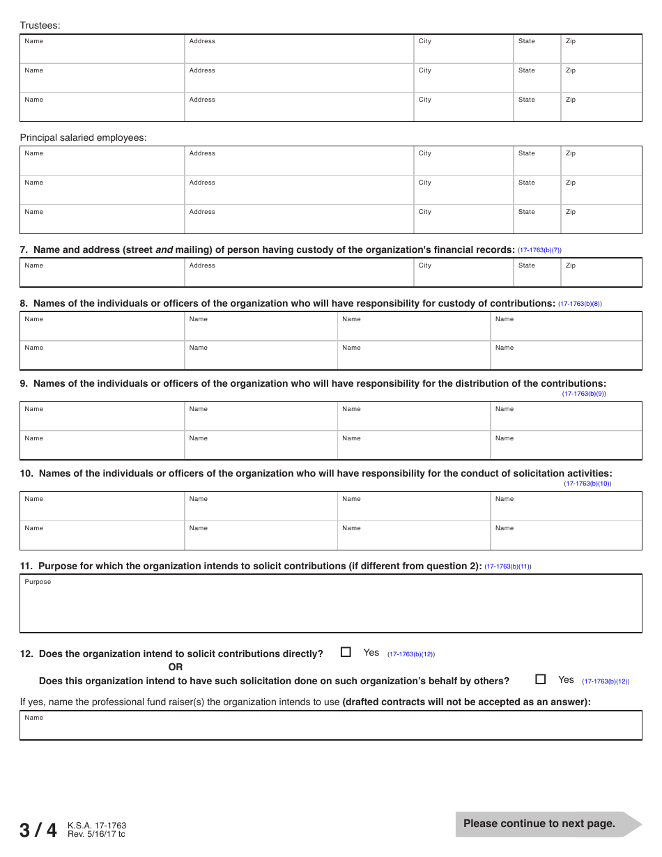 Form SC53-10 Charitable Organization Registration Statement for Solicitations - Kansas, Page 4