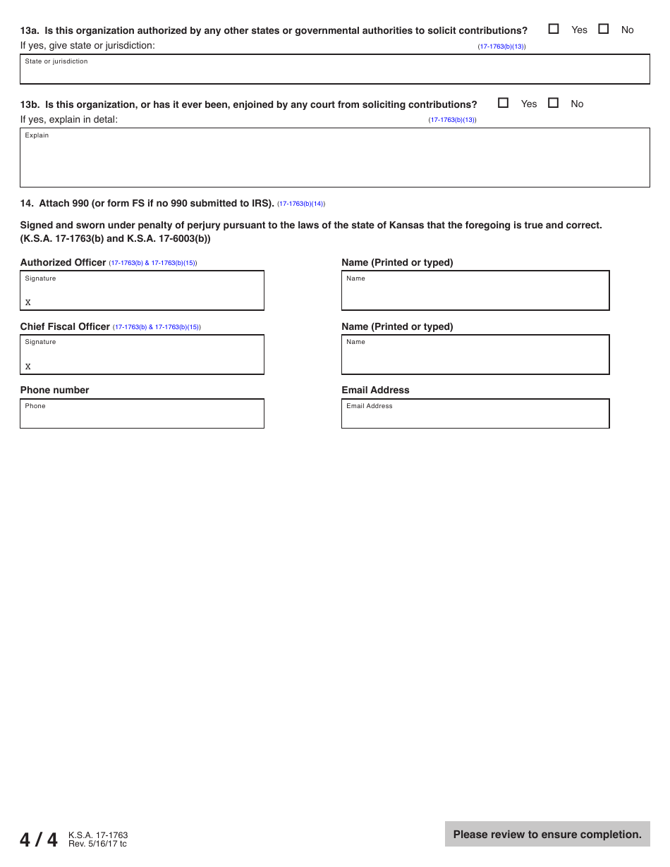 Form SC53-10 Charitable Organization Registration Statement for Solicitations - Kansas, Page 5