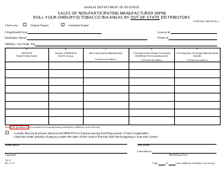 Form TB-31 Schedule MSA-RYO-2 Sales of Non-participating Manufacturer (Npm) Roll-Your-Own (Ryo) Tobacco in Kansas by Out-of-State Distributors - Kansas