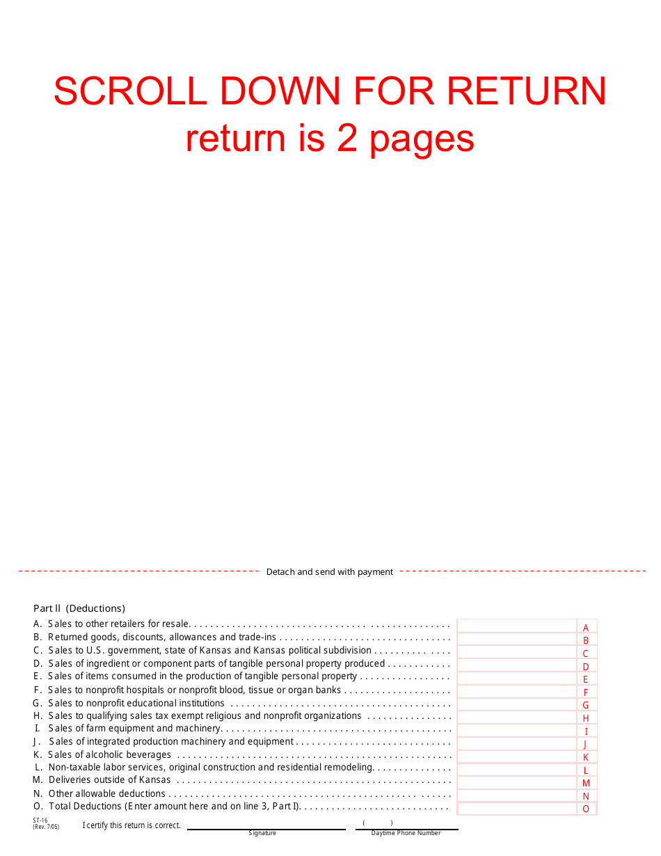 Form ST-16 Retailers Sales Tax Return - Kansas, Page 3