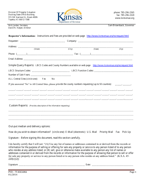 Form PVD-75 KSCAMA Open Records Request for Cama - Kansas