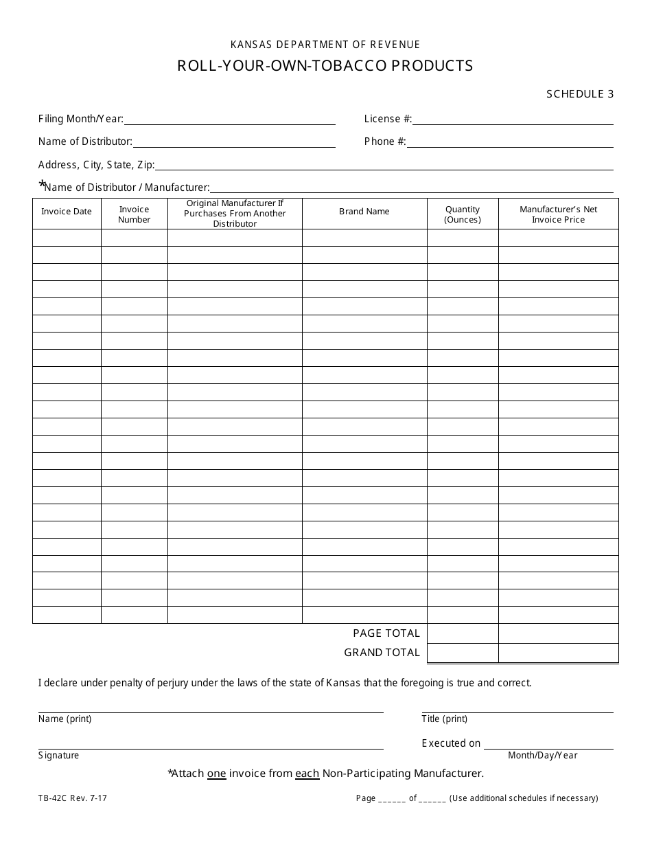 Form TB-42C Roll-Your-Own-Tobacco Products - Kansas, Page 1