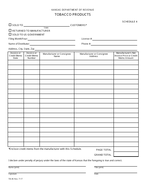 Form TB-45 Schedule 4  Printable Pdf