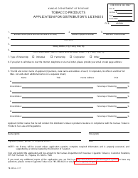 Form TB-54 Tobacco Products Application for Distributor's Licenses - Kansas