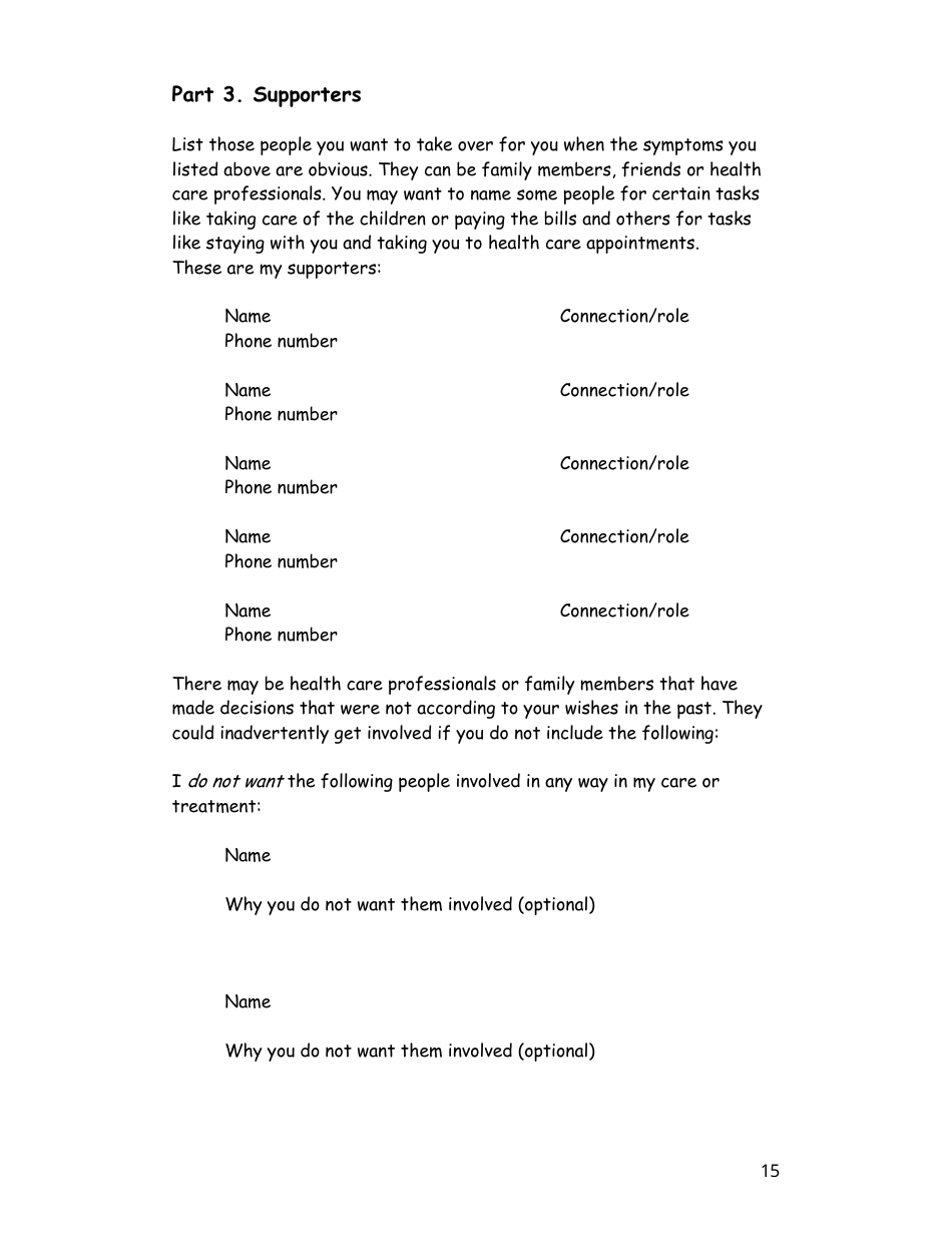 Wellness Recovery Action Plan (Wrap) Personal Workbook, Page 15