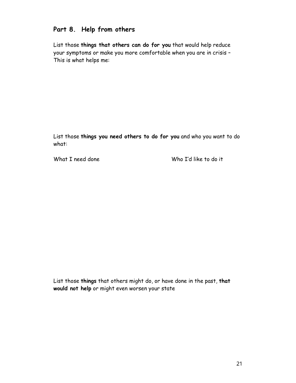 Wellness Recovery Action Plan (Wrap) Personal Workbook, Page 21