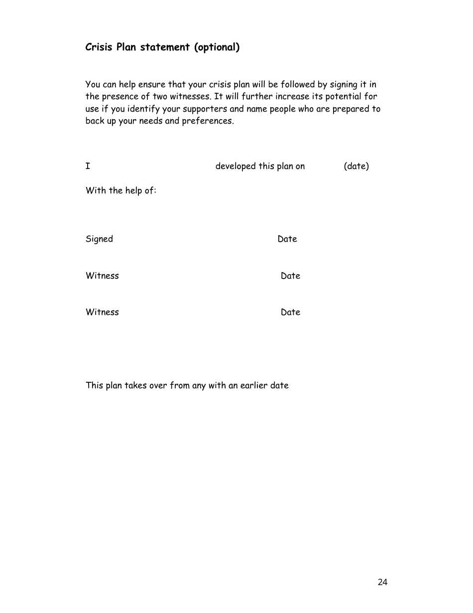 Wellness Recovery Action Plan (Wrap) Personal Workbook, Page 24