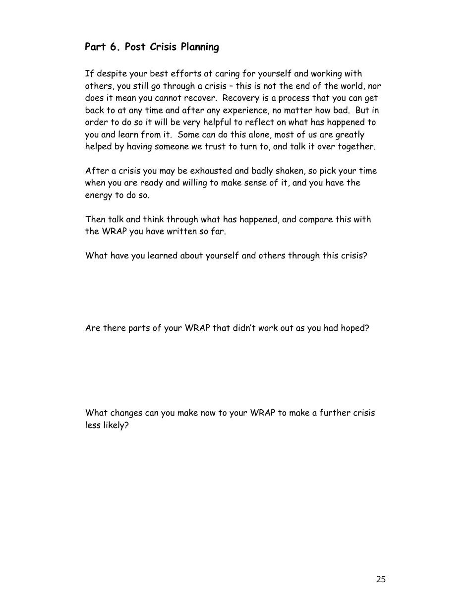 Wellness Recovery Action Plan (Wrap) Personal Workbook, Page 25