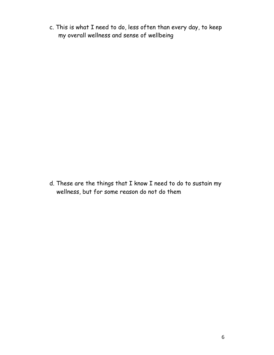 Wellness Recovery Action Plan (Wrap) Personal Workbook, Page 6