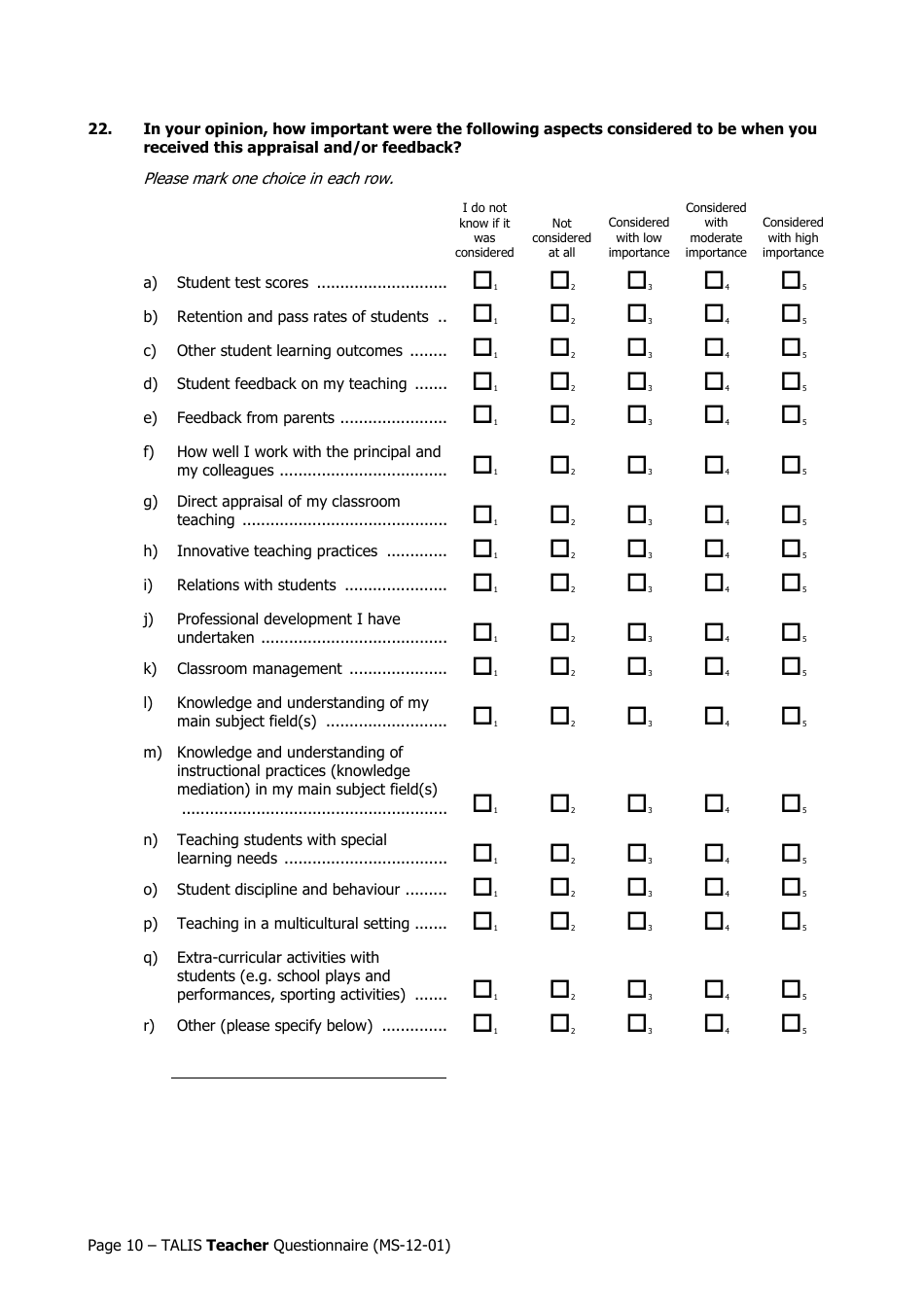 Teacher Questionnaire Template - Oecd Teaching and Learning International Survey (Talis), Page 10