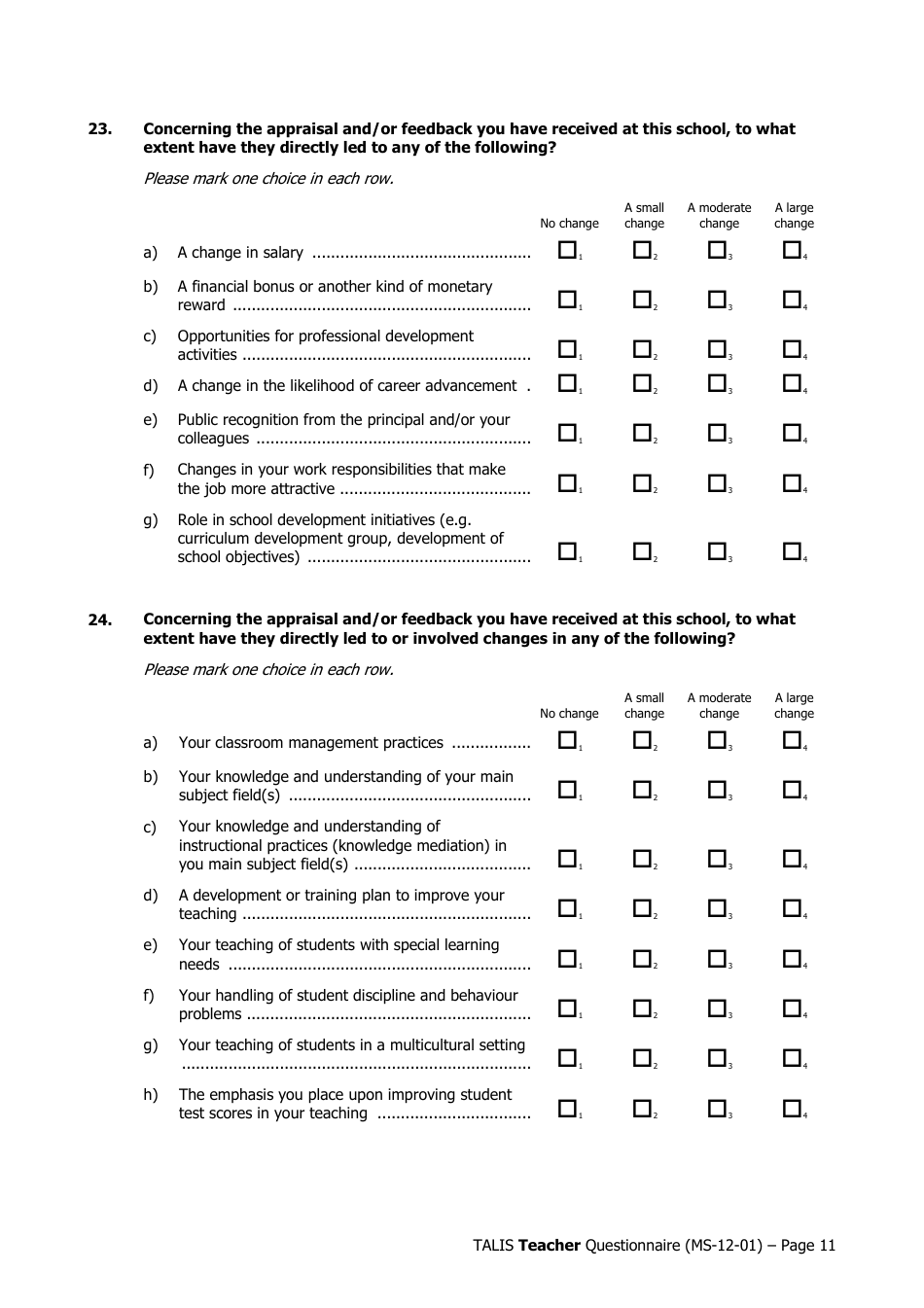 Teacher Questionnaire Template - Oecd Teaching and Learning International Survey (Talis), Page 11
