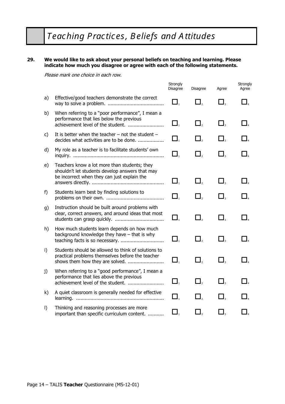 Teacher Questionnaire Template - Oecd Teaching and Learning International Survey (Talis), Page 14