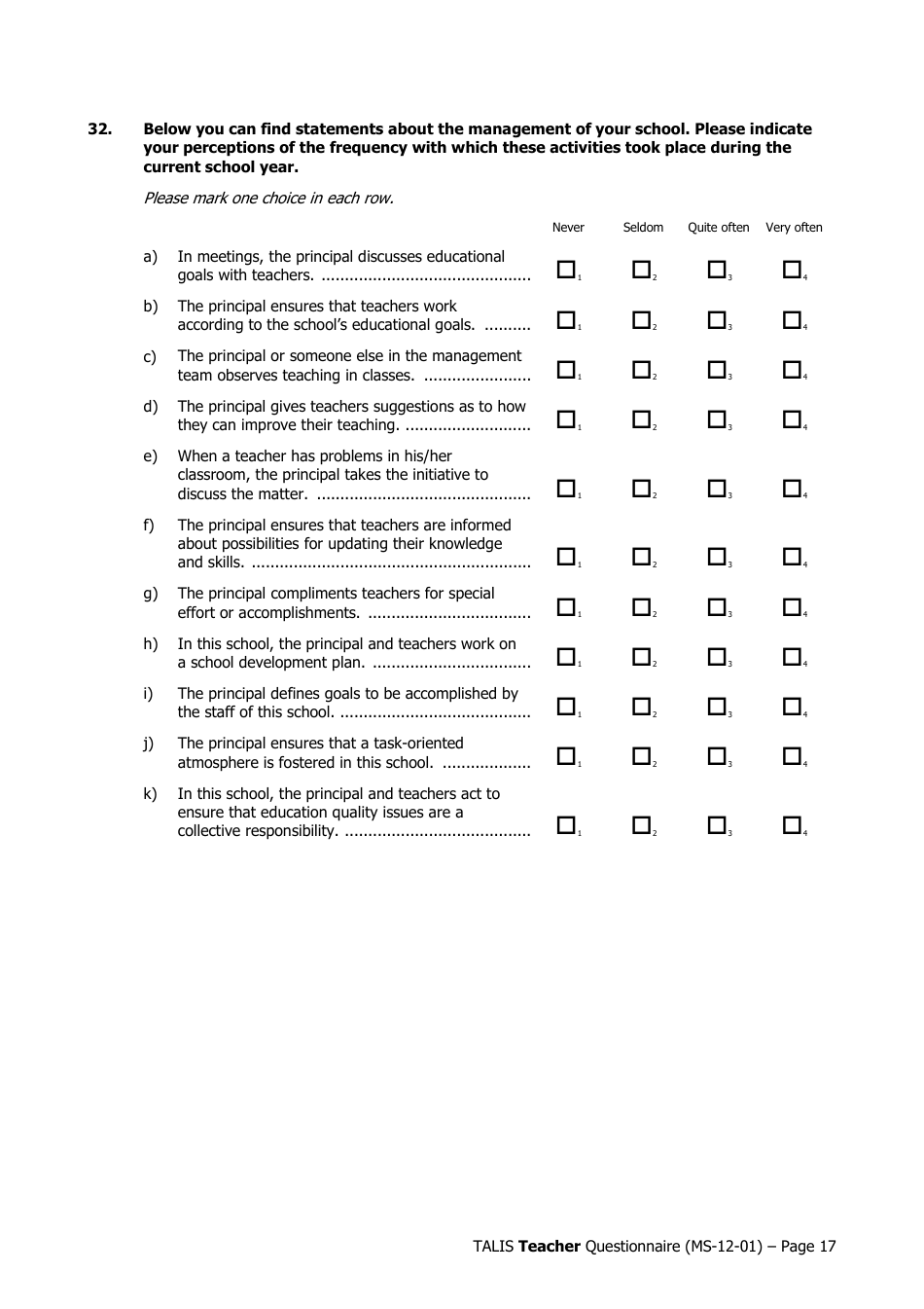 Teacher Questionnaire Template - Oecd Teaching and Learning International Survey (Talis), Page 17