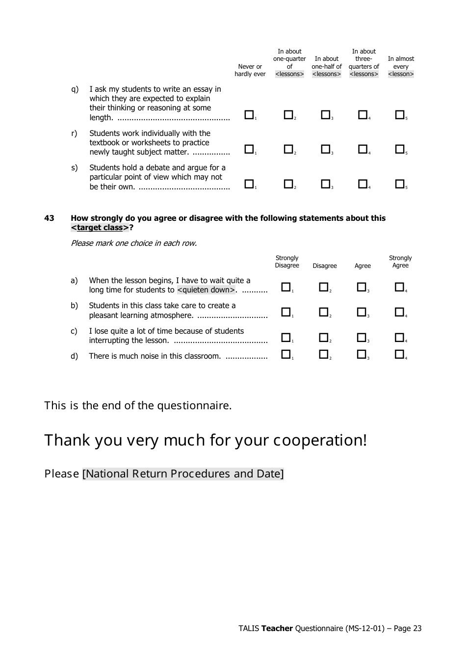 Teacher Questionnaire Template - Oecd Teaching and Learning International Survey (Talis), Page 23