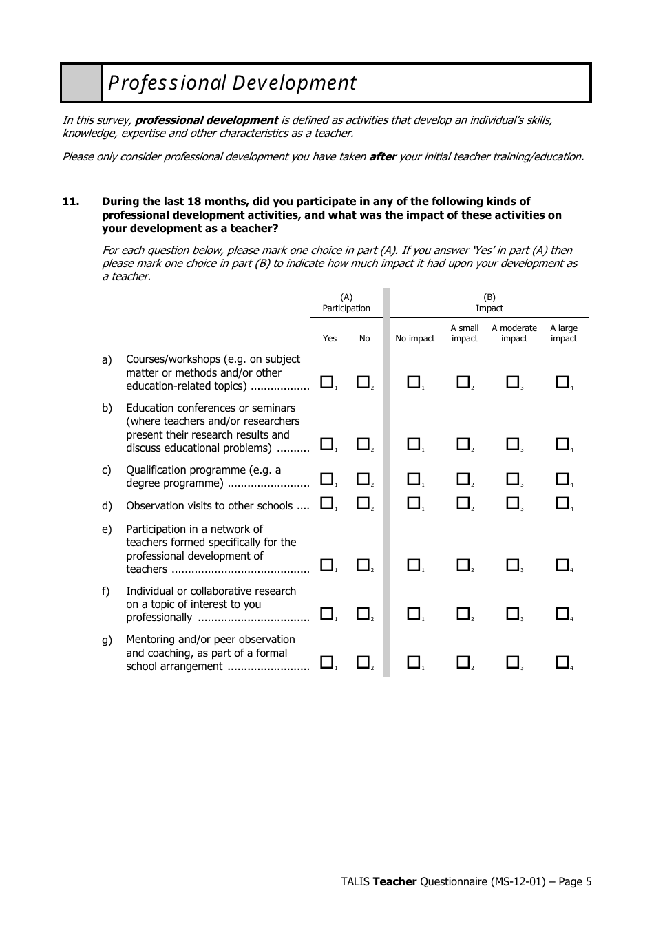 Teacher Questionnaire Template - Oecd Teaching and Learning International Survey (Talis), Page 5