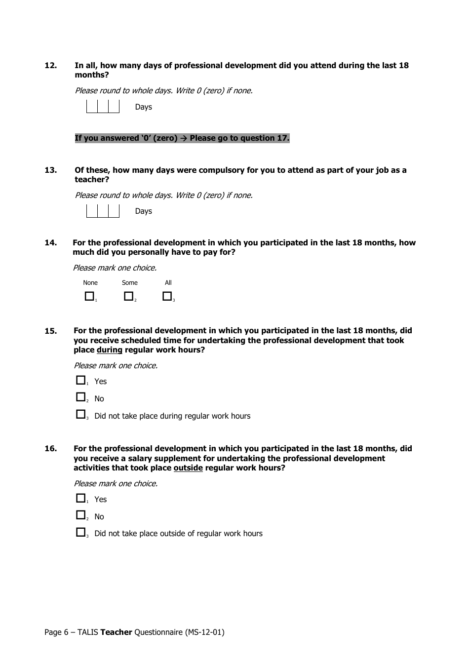Teacher Questionnaire Template - Oecd Teaching and Learning International Survey (Talis), Page 6