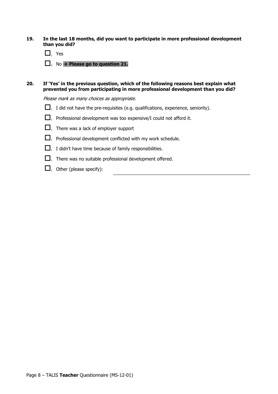 Teacher Questionnaire Template - Oecd Teaching and Learning International Survey (Talis), Page 8