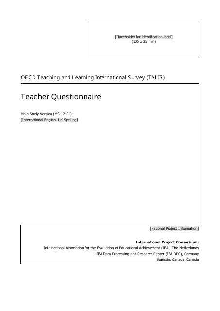 Teacher Questionnaire Template - Oecd Teaching and Learning International Survey (Talis)
