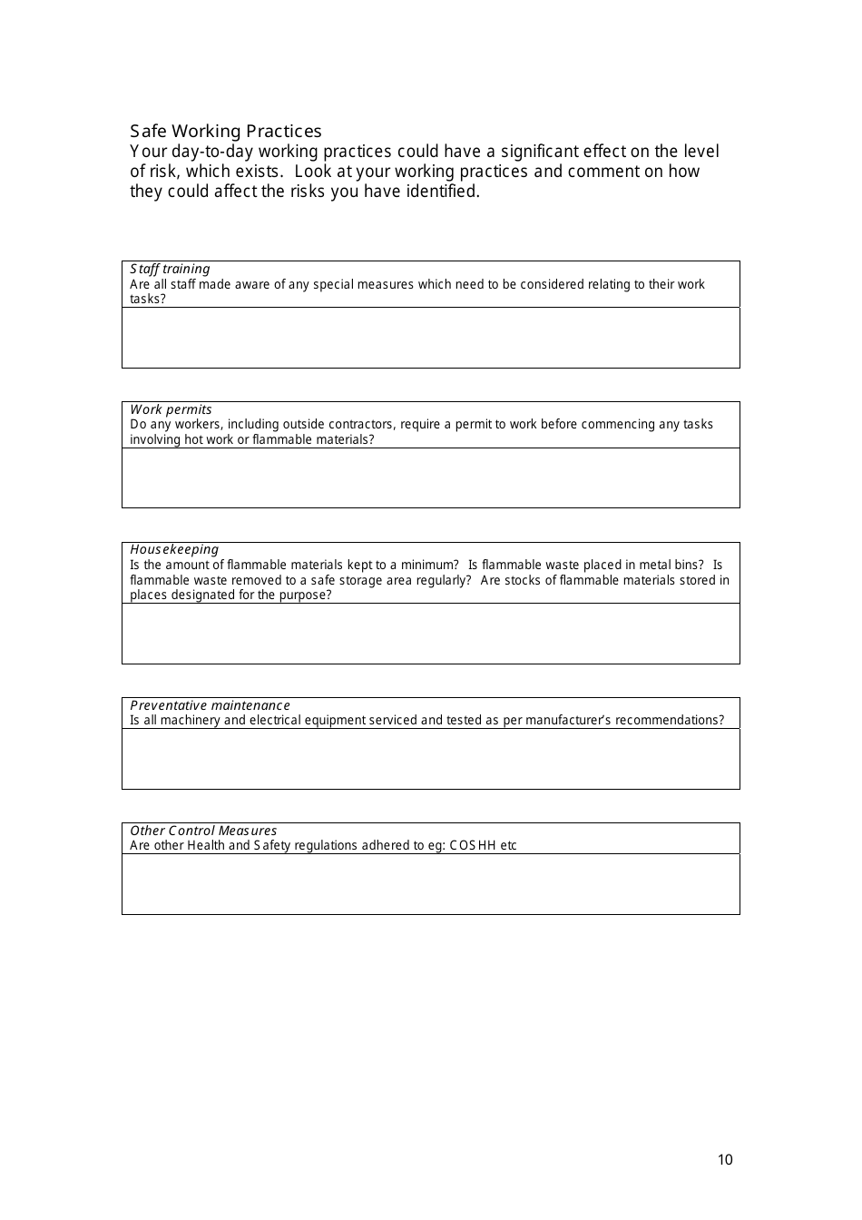 Fire Risk Assessment Template - Humberside Fire and Rescue, Page 10