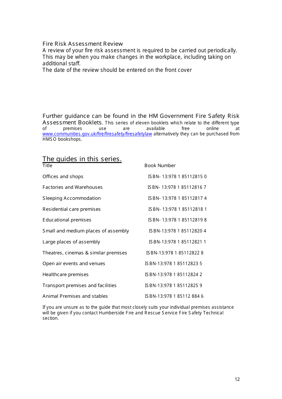 Fire Risk Assessment Template - Humberside Fire and Rescue, Page 12
