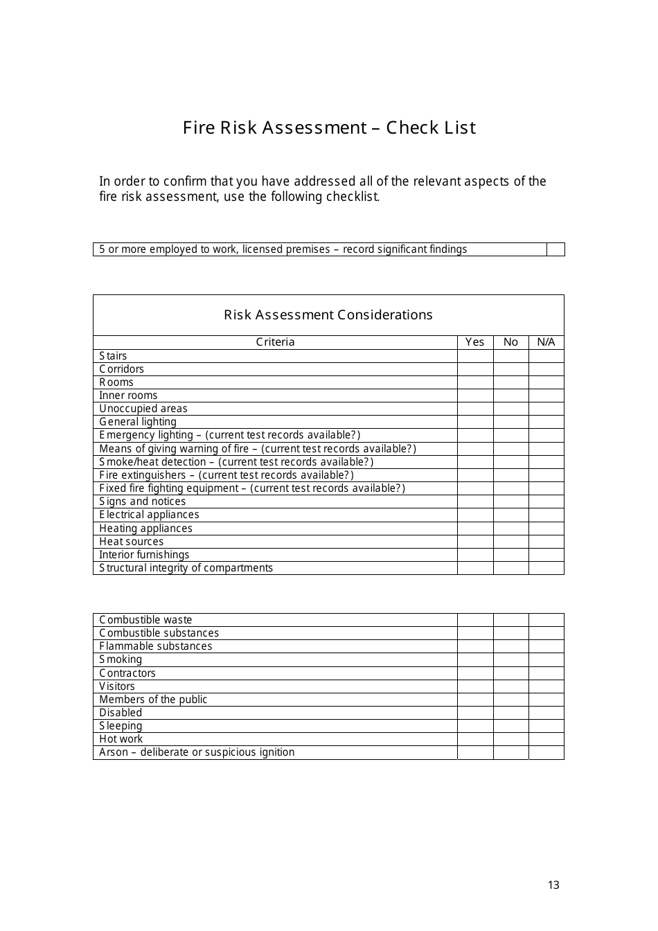 Fire Risk Assessment Template - Humberside Fire and Rescue Download ...