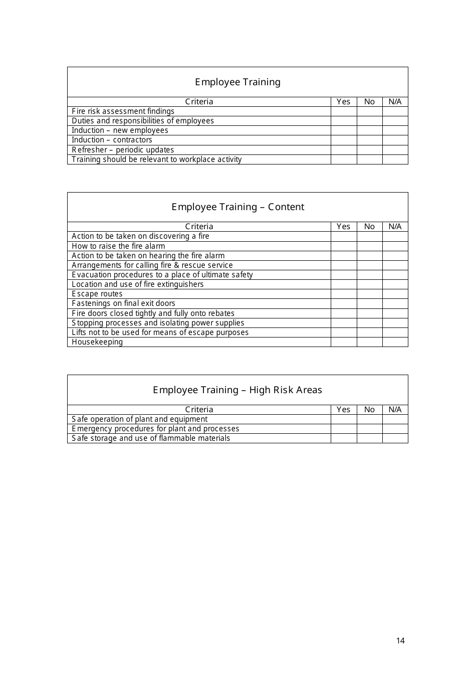 Fire Risk Assessment Template - Humberside Fire and Rescue, Page 14