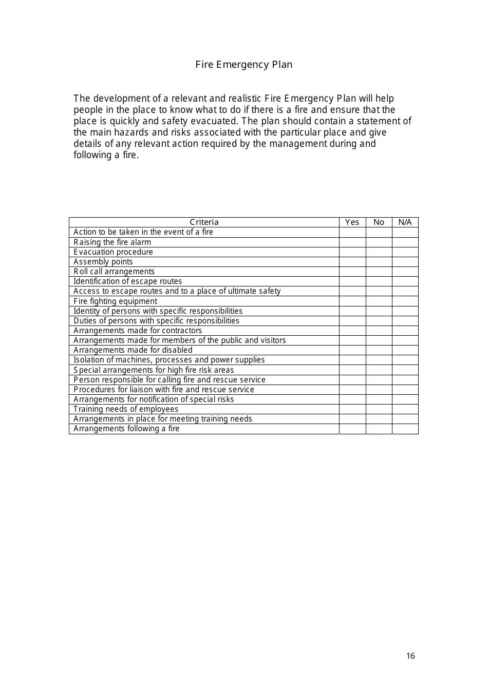 Fire Risk Assessment Template - Humberside Fire and Rescue, Page 16