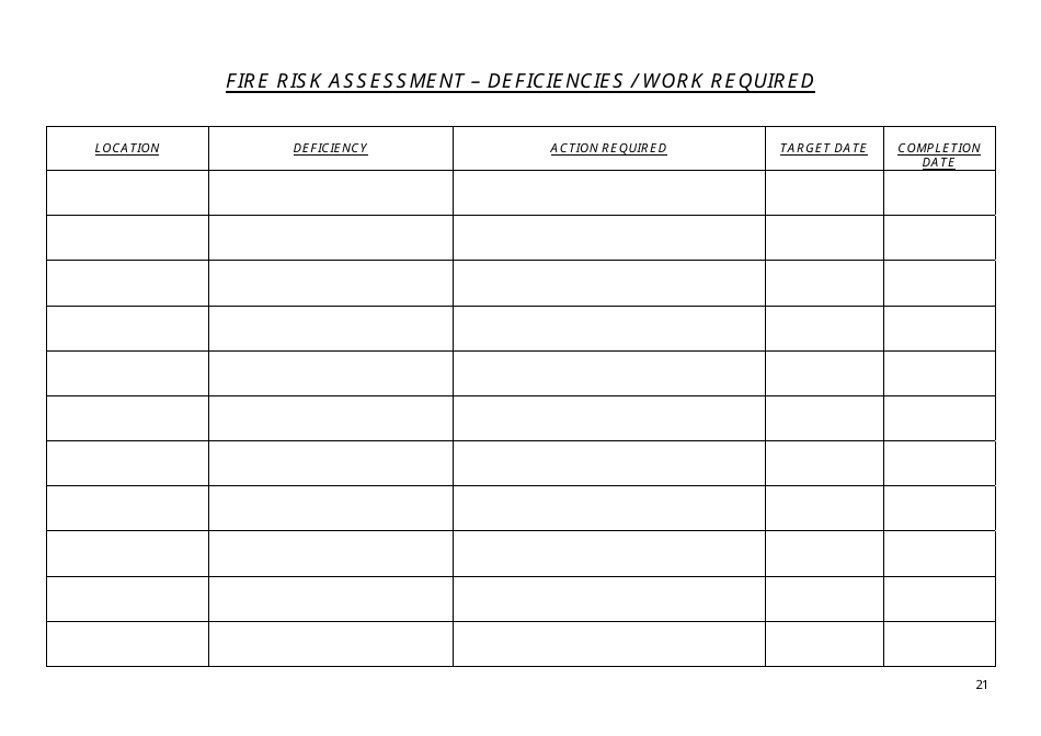 Fire Risk Assessment Template - Humberside Fire and Rescue, Page 21