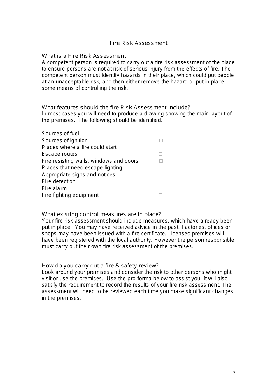 Fire Risk Assessment Template - Humberside Fire and Rescue, Page 3