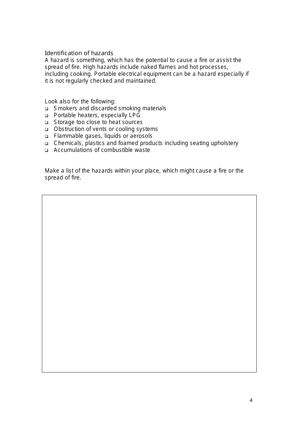 Fire Risk Assessment Template - Humberside Fire and Rescue, Page 4