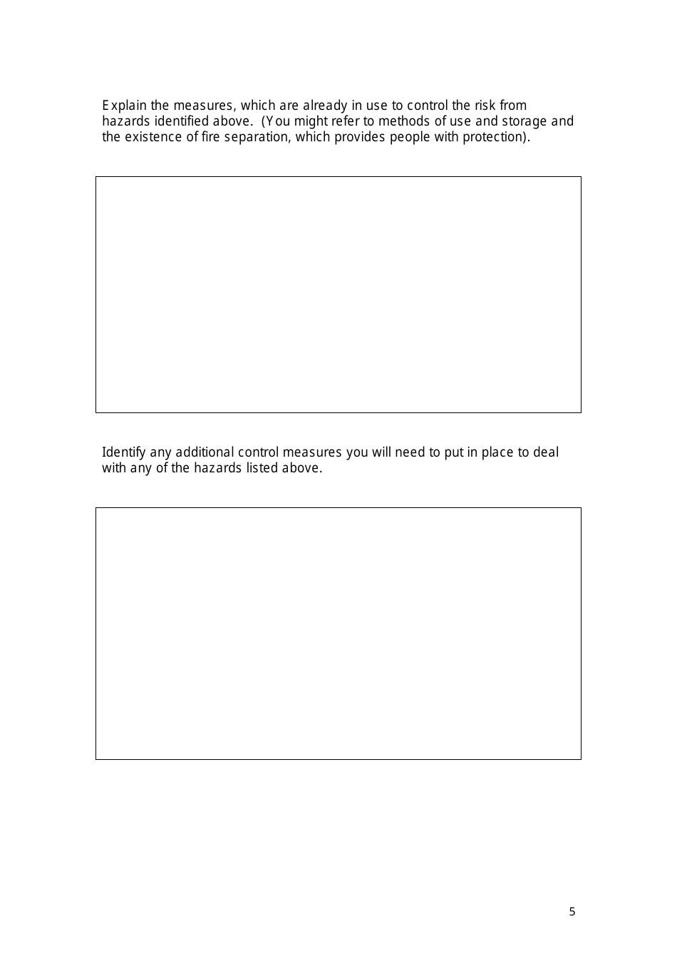 Fire Risk Assessment Template - Humberside Fire and Rescue, Page 5