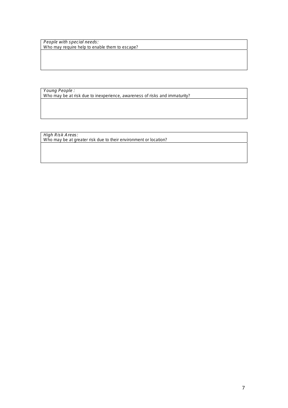 Fire Risk Assessment Template - Humberside Fire and Rescue, Page 7