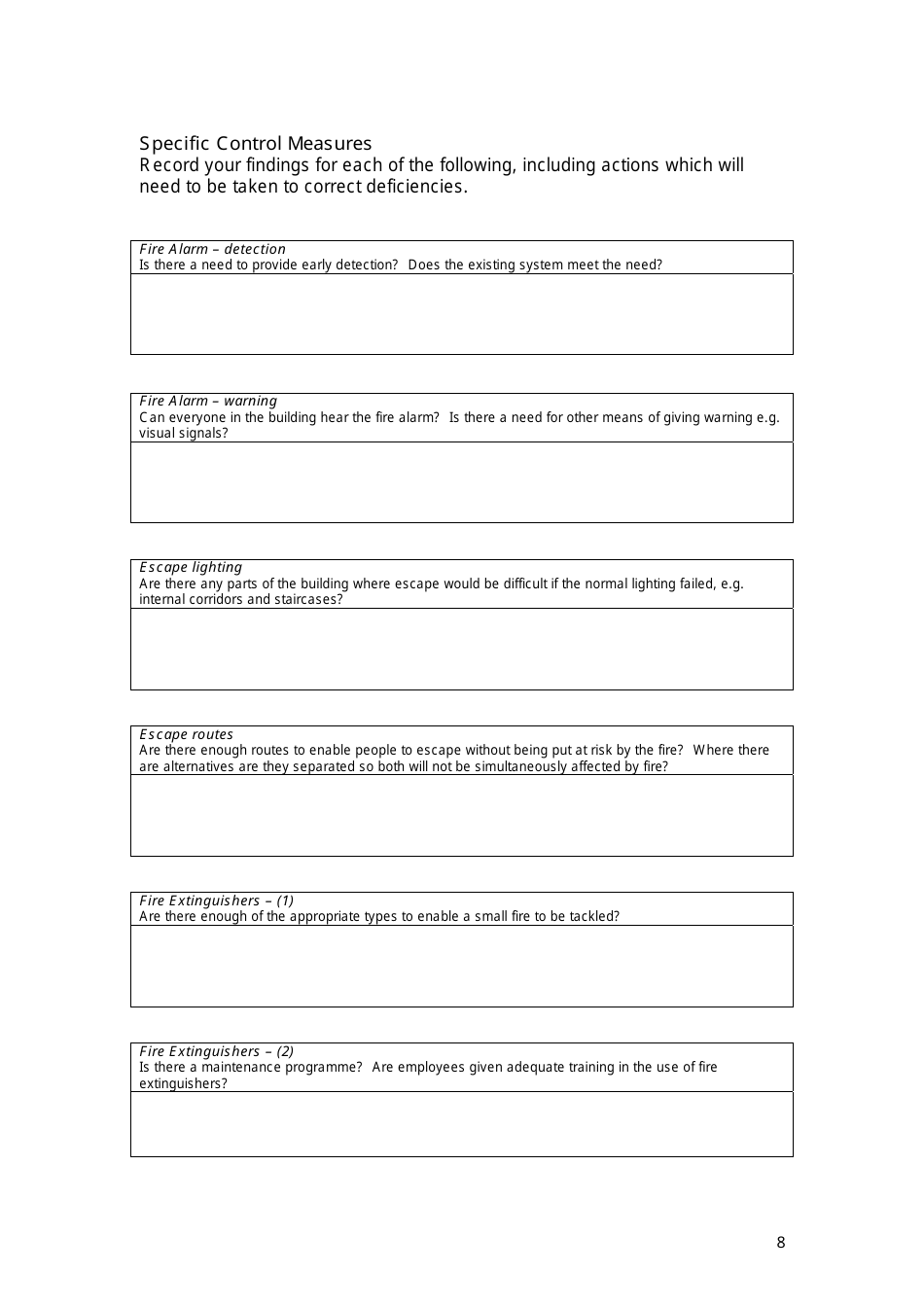 Fire Risk Assessment Template - Humberside Fire and Rescue, Page 8