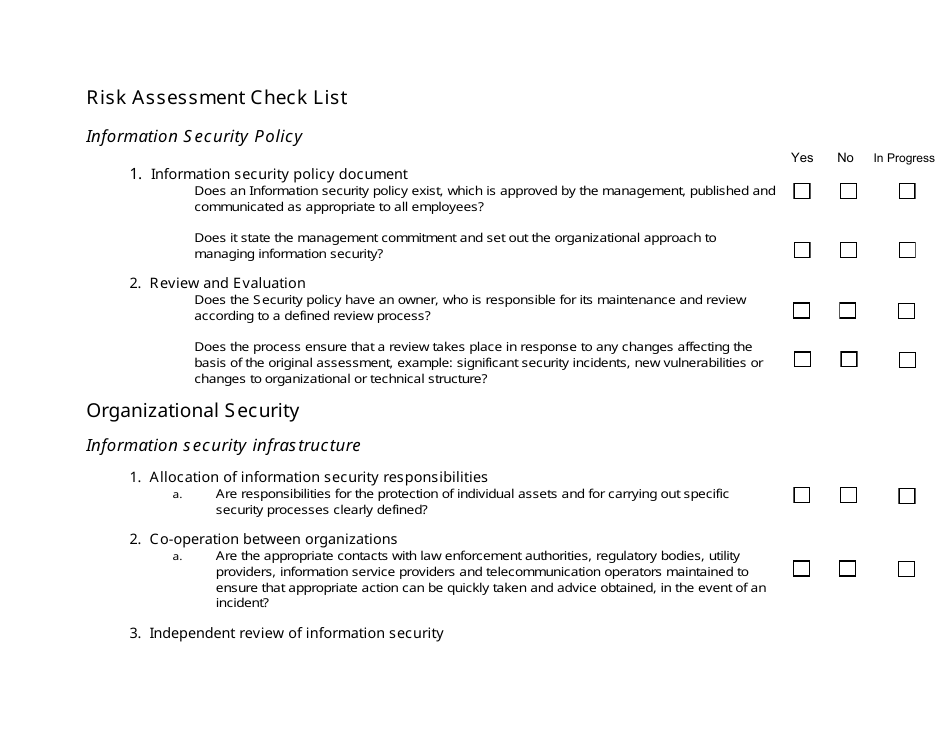 Risk Assessment Checklist Template