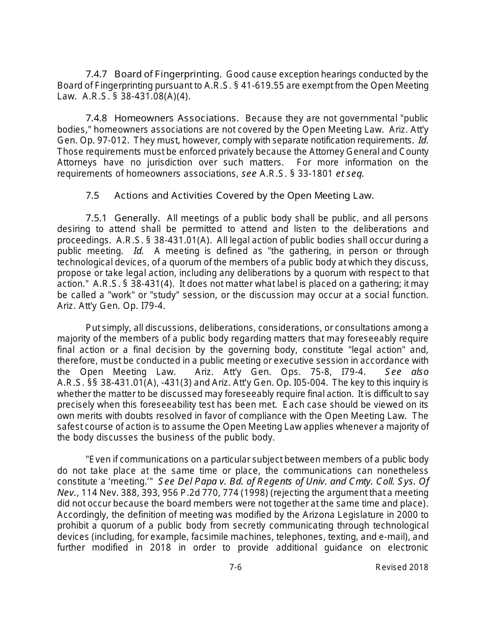 Arizona Agency Handbook - Chapter 7: Open Meetings - Arizona, Page 11